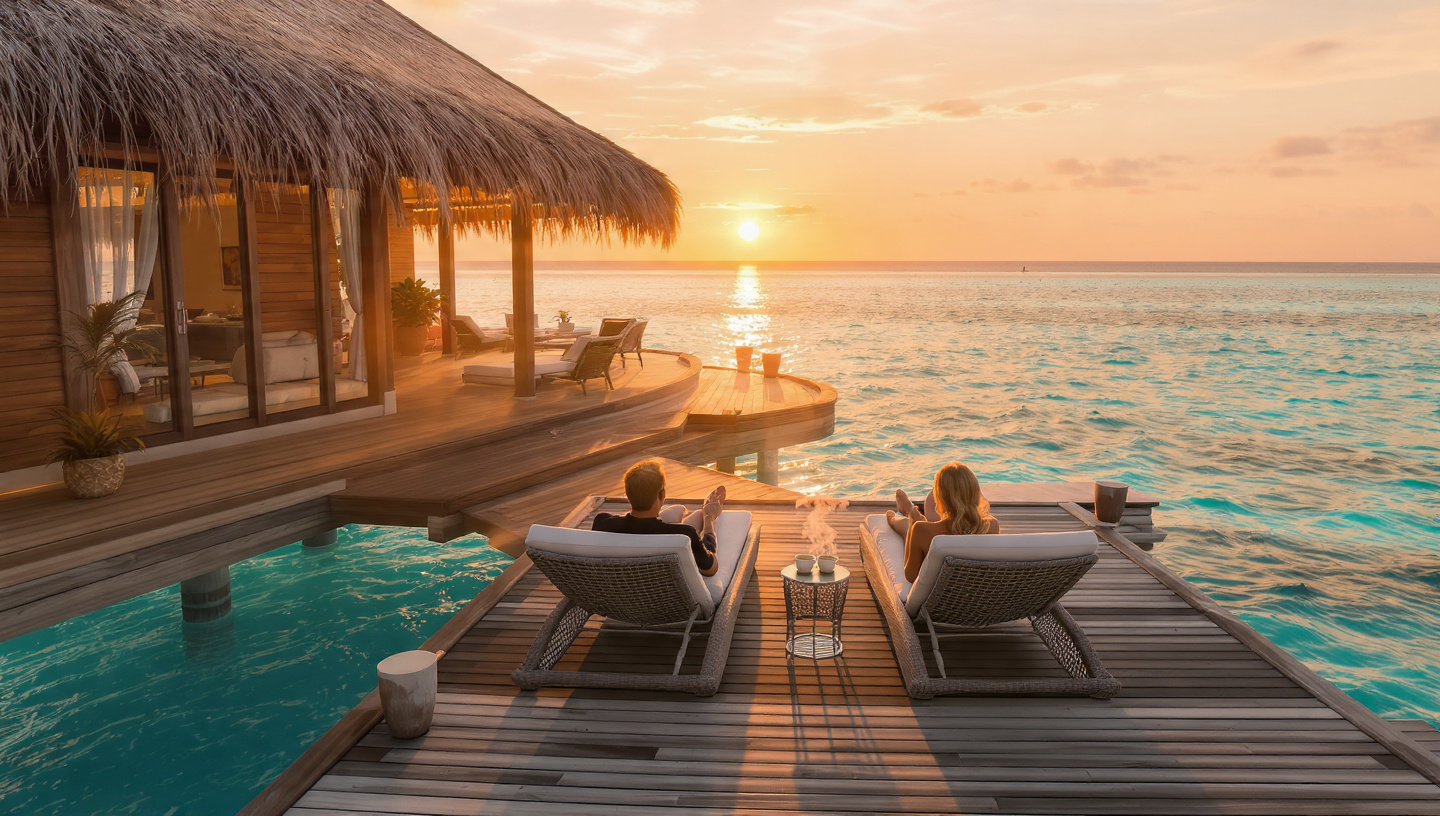 Villa tropicale sur eau turquoise